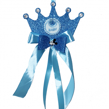 Fiocco Nascita Corona Principe Bambino Azzurro - Tessuto e Raso